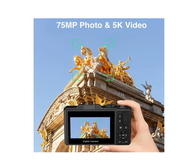 Digital Camera, 5K Point and Shoot Digital Cameras with 128GB SD Card, 75MP Digital Camera for Photography and Video, Vlogging Camera with 3'' Flip Screen, 18X Digital Zoom Cameras Digital for Kids Boys Girls  4.1      64 Ratings