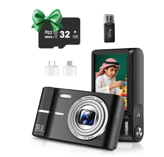 Digital Camera, 50MP Full HD 1080P Camera with 16x Zoom Anti-Shake, Compact Camera for Teens Girls Boys, Kids Camera with 32GB SD Card