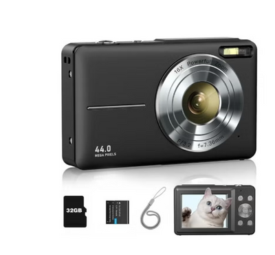 Digital Camera, FHD 1080P Kids Camera 44MP Point and Shoot Digital Camera with 32GB SD Card, 16x Zoom, Lanyard, Small Compact Camera for Kids Boys Girls