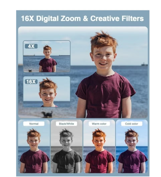 Digital Camera, FHD 1080P Kids Camera 44MP Point and Shoot Digital Camera with 32GB SD Card, 16x Zoom, Lanyard, Small Compact Camera for Kids Boys Girls