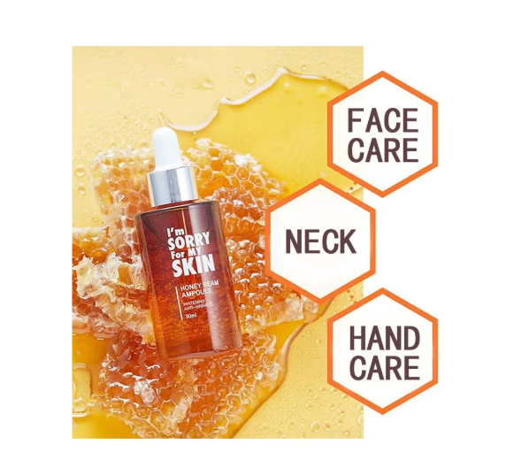 I'm Sorry for My Skin Facial Skin Ampoule, Korean Skin Care Serum for Face with Propolis, Adenosine and Niacinamide, Anti-Wrinkle & Nourishing Effect (Honey Beam Ampoule), 30ml
