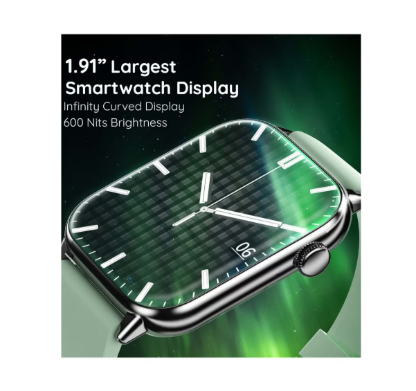 Orion Max, Wireless Charging, 1.91"HD Screen, Metallic Body, BT Calling, Fitness Tracker, Sleep & Heart Rate Monitor, 100+ Sport Modes, Smartwatch for Men - Mint Green