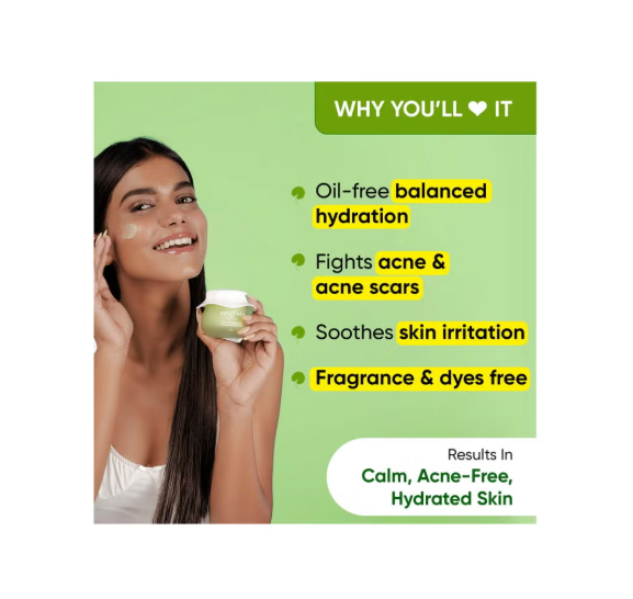 Cica + Niacinamide Oil-Free Face Moisturizer For Calm, Acne Free Hydrated Skin Fades Acne Scars & Dark Spots, Soothes Redness & Irritation | For Oily, Acne Prone & Sensitive Skin | 60Ml