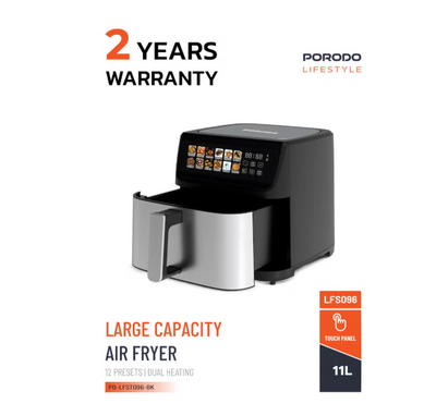 Lifestyle Large Capacity 2200W Air Fryer 11L with 12 Presets / Dual Heating Technology / Automatic Shut-Off / Non-Stick Pot & Tray / Touch Panel / Air Fry / Ideal for Fries, Steak, Chicken, Cake, Meat, Bread & etc. - Black