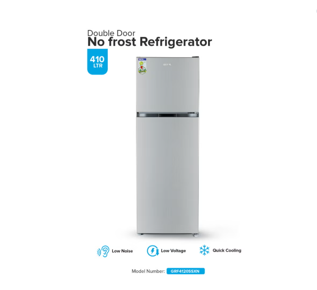 410L Gross/348L Net Capacity, No Frost Double Door Refrigerator| With Multi Airflow, Twist Ice Maker, Stainless Steel Finish, Separate Temperature Control For Fridge & Freezer, Freezer- 78L capacity GRF4120SSXN Silver