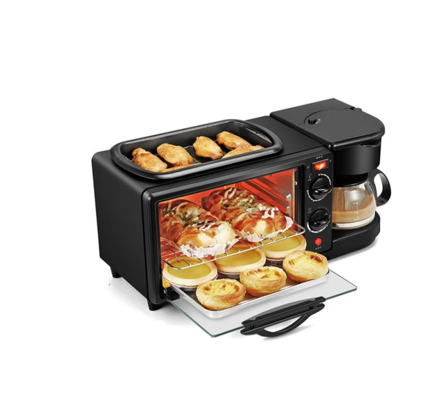 3-in-1 Breakfast Maker Machine – Mini Drip Coffee Maker, Bread Toaster Oven & Frying Pan | Multifunctional Breakfast Station for Home, Office, Dorm | Compact All-in-One Breakfast Appliance